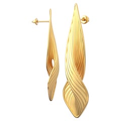 Boucles d'oreilles longues torsadées en or massif 14 carats, fabrication italienne, joaillerie fine