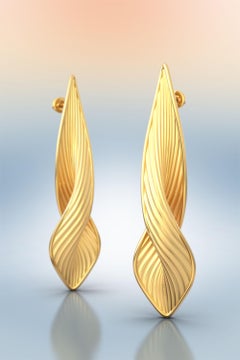 Long Twisted Earrings in 18k Solid Gold Italian Fine Jewelry Made in, Italy