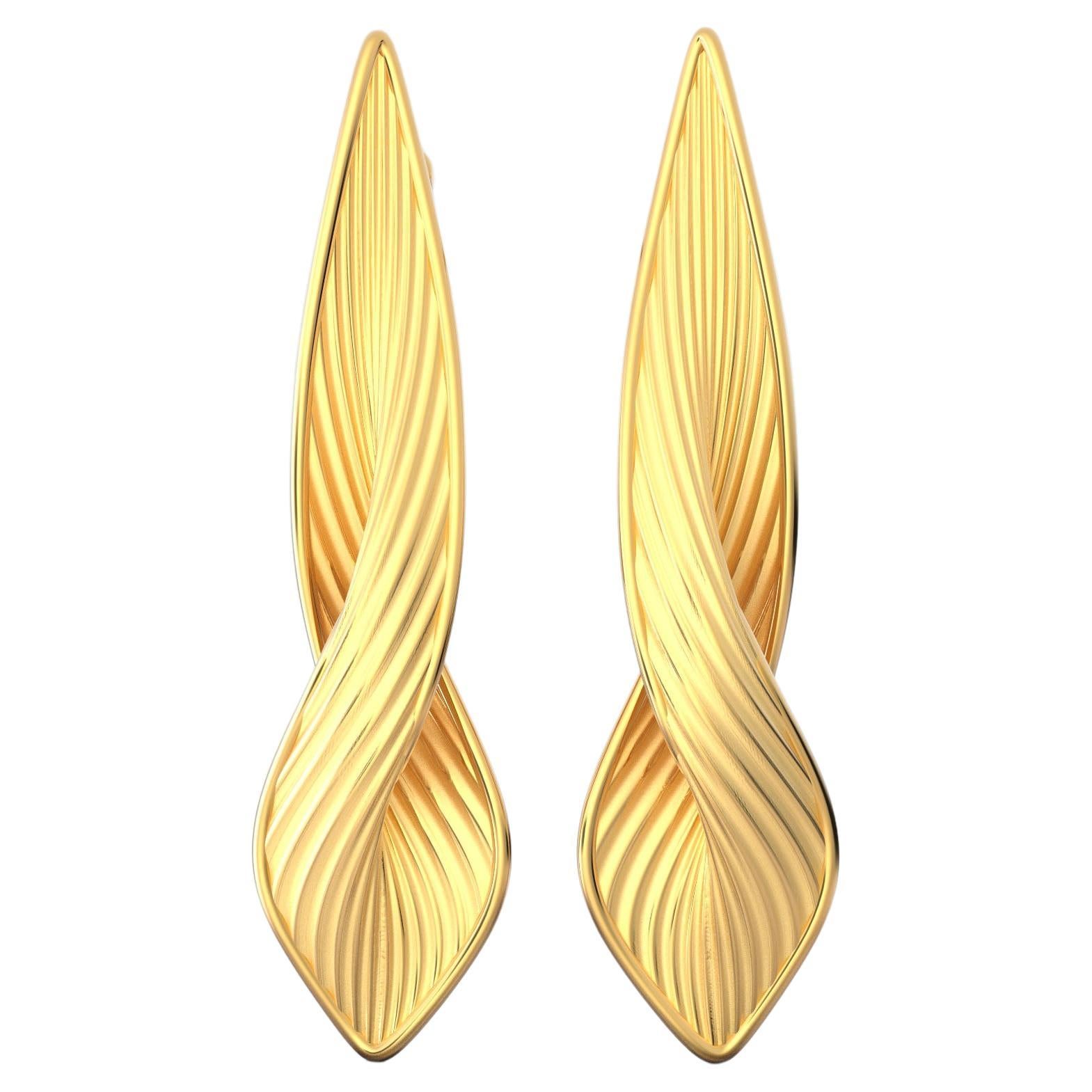 Long Twisted Earrings in 18k Solid Gold Italian Fine Jewelry Made in, Italy For Sale