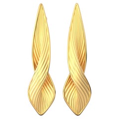 Boucles d'oreilles longues torsadées en or massif 18 carats, fabrication italienne, joaillerie fine