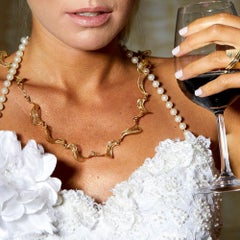 18 Karat Yellow Gold Long Unique, Contemporary, Twisted Leaves Necklace