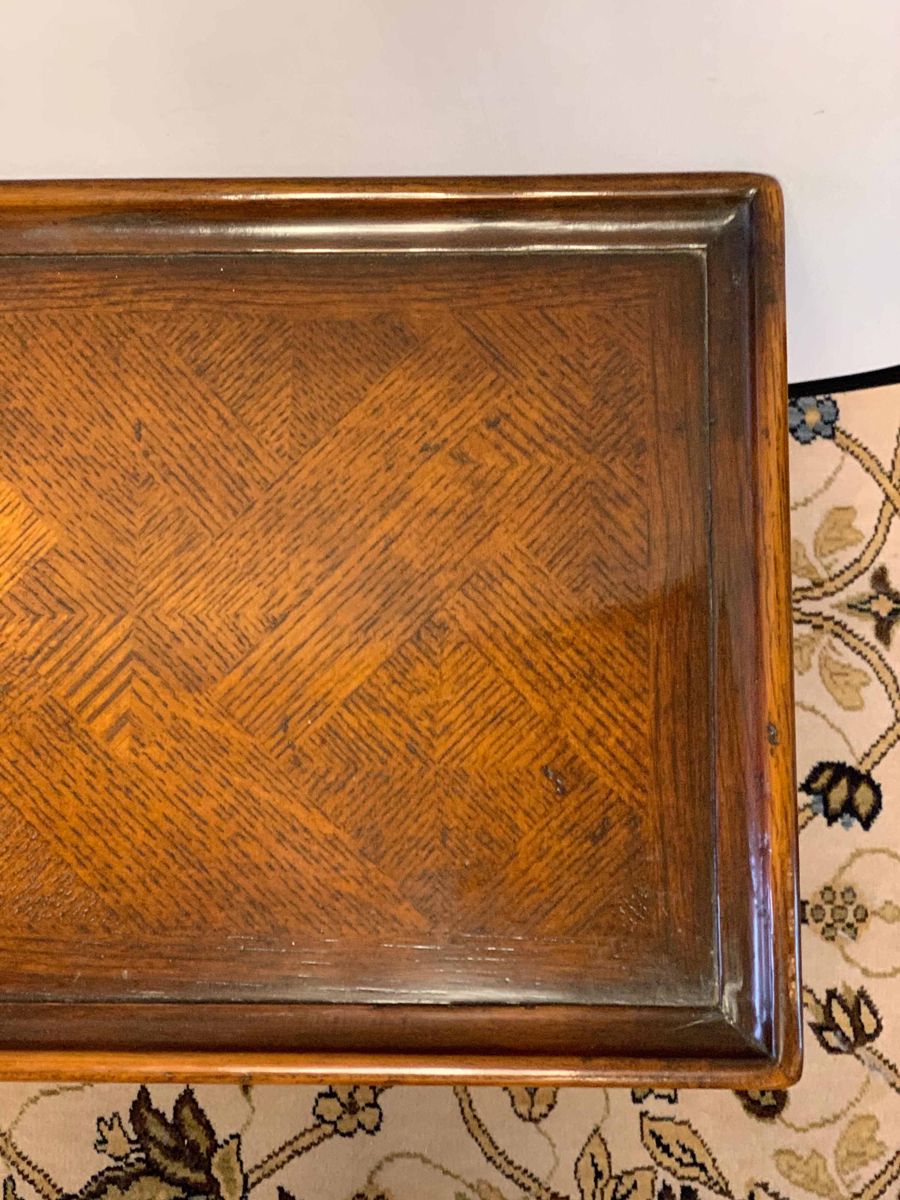 Long Two-Tiered Burled Walnut Four Drawer Console Table In Good Condition In West Hartford, CT