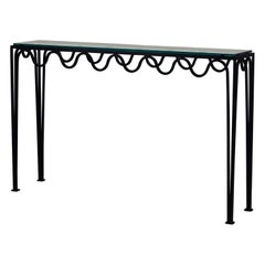 Long Undulating 'Méandre' Wrought Iron and Glass Console by Design Frères