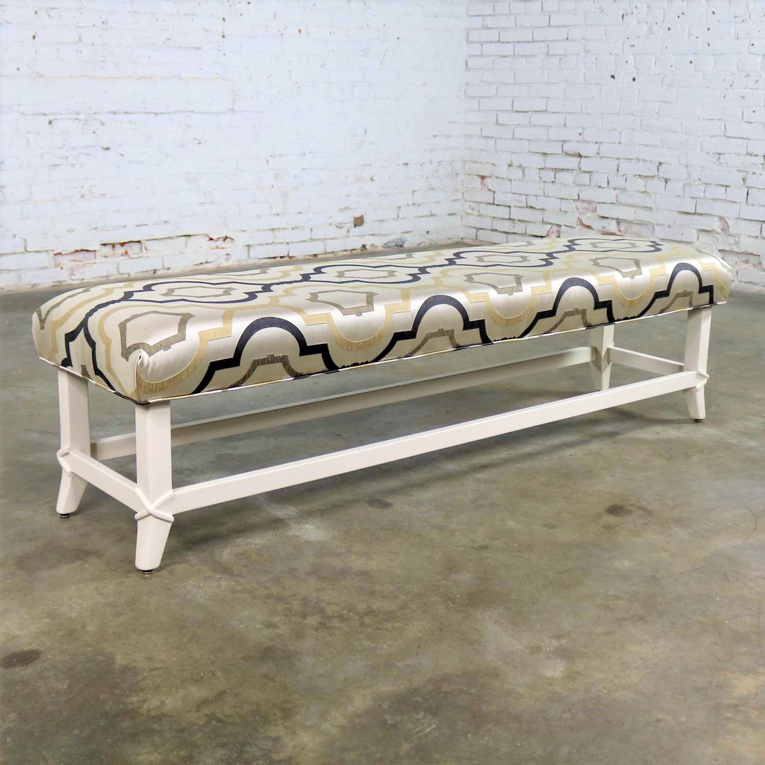 Hollywood Regency Long Upholstered Bench Newly Restored and Recovered