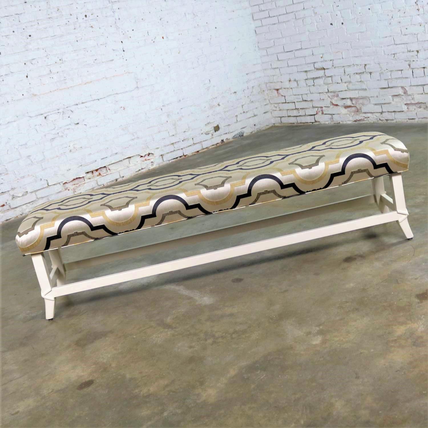 Painted Long Upholstered Bench Newly Restored and Recovered
