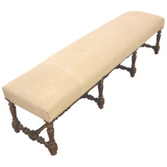 Antique Long Upholstered Eight-Legged Bench, Italy, 1920s