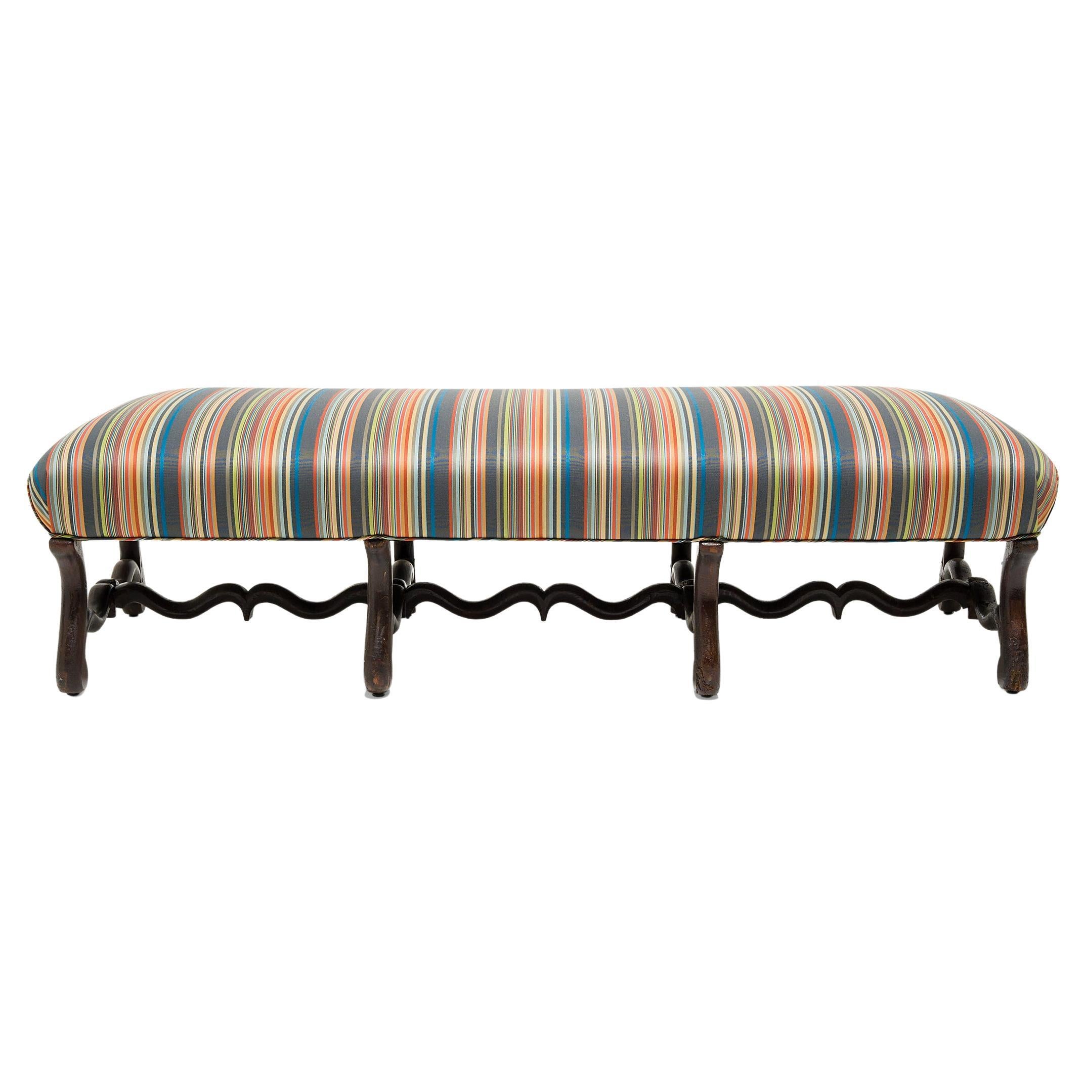 Long Upholstered Os de Mouton Bench, c. 1800 For Sale
