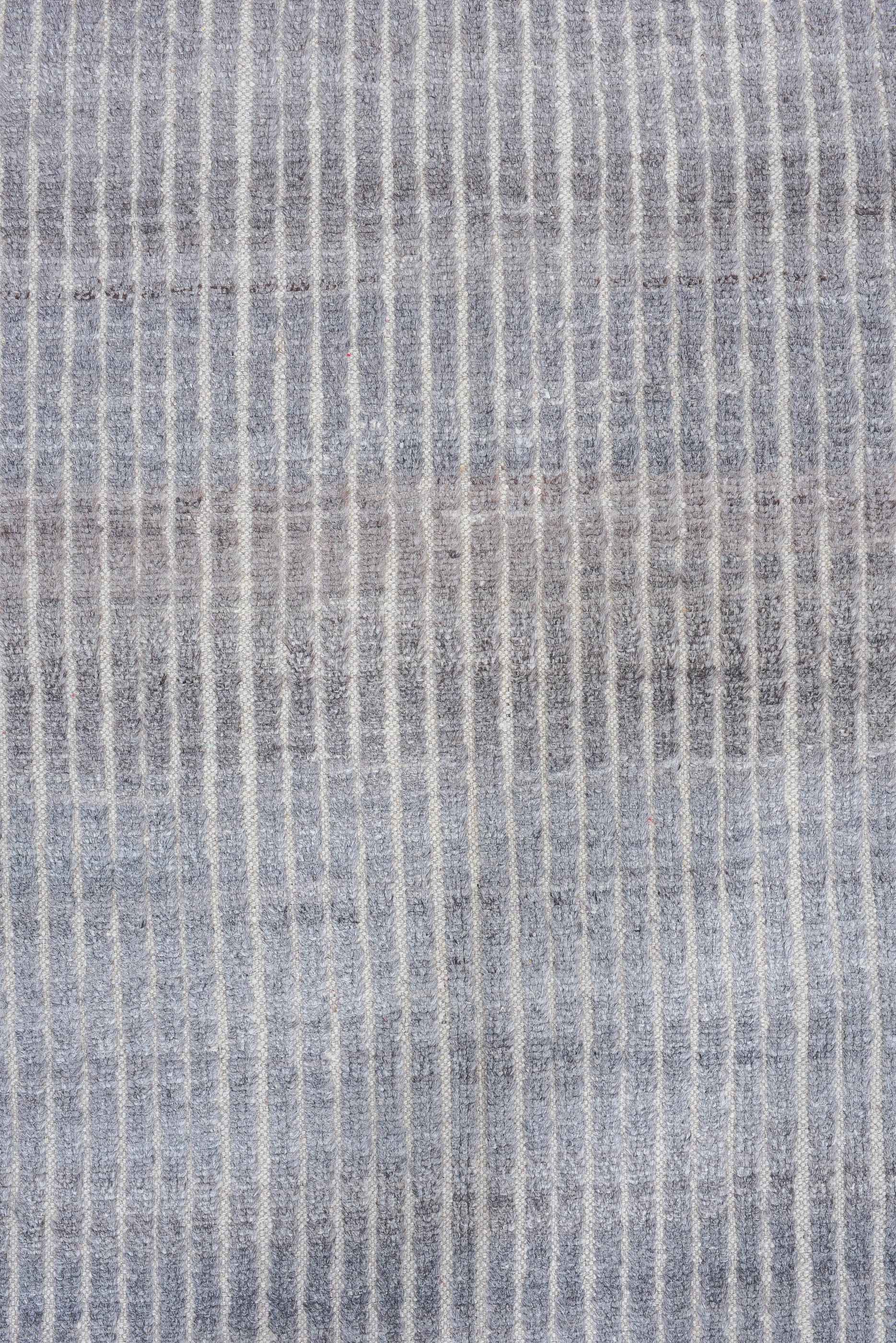 Afghan Long Vertical Striped Blue Steel Wool Tulu For Sale