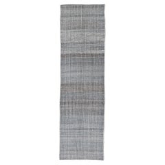 Long Vertical Striped Blue Steel Wool Tulu