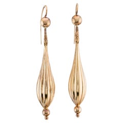 Long Victorian 18 Karat Gold Torpedo Form Dangle Earrings