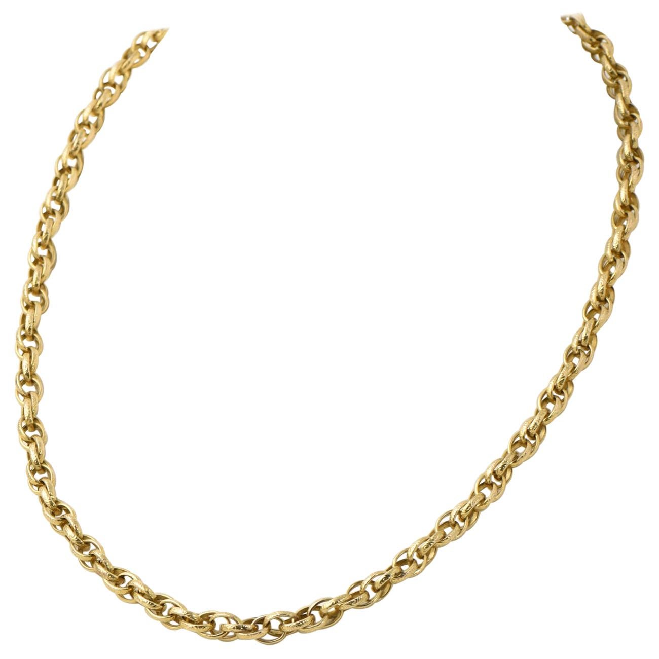 Long Victorian Etched Yellow Gold Chain Necklace