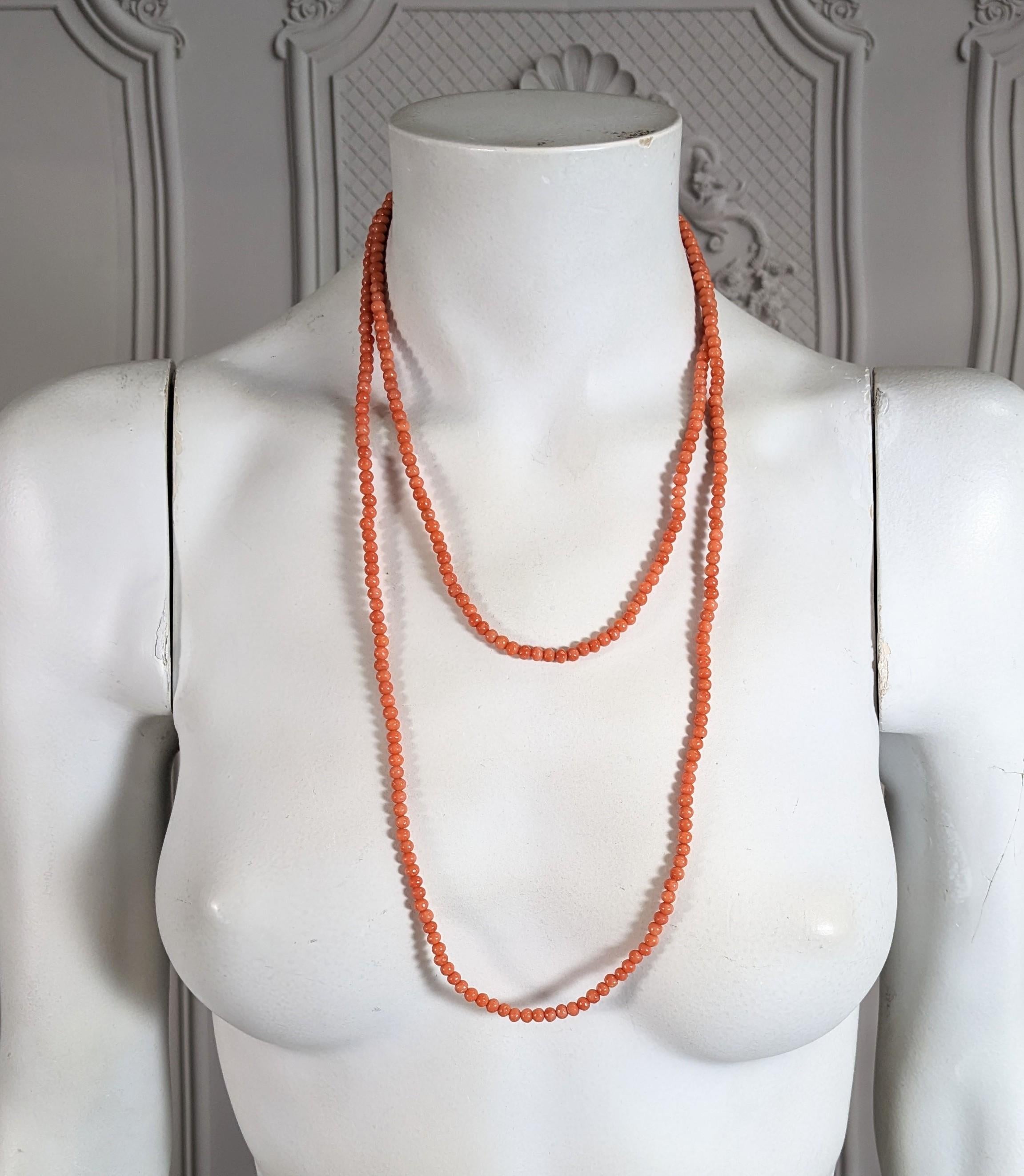 Late Victorian Long Victorian Genuine Coral Beads For Sale
