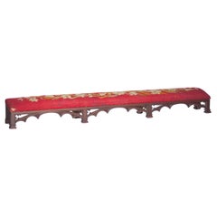 Long Victorian Oak Foot Stool with carved Gothic Tracery