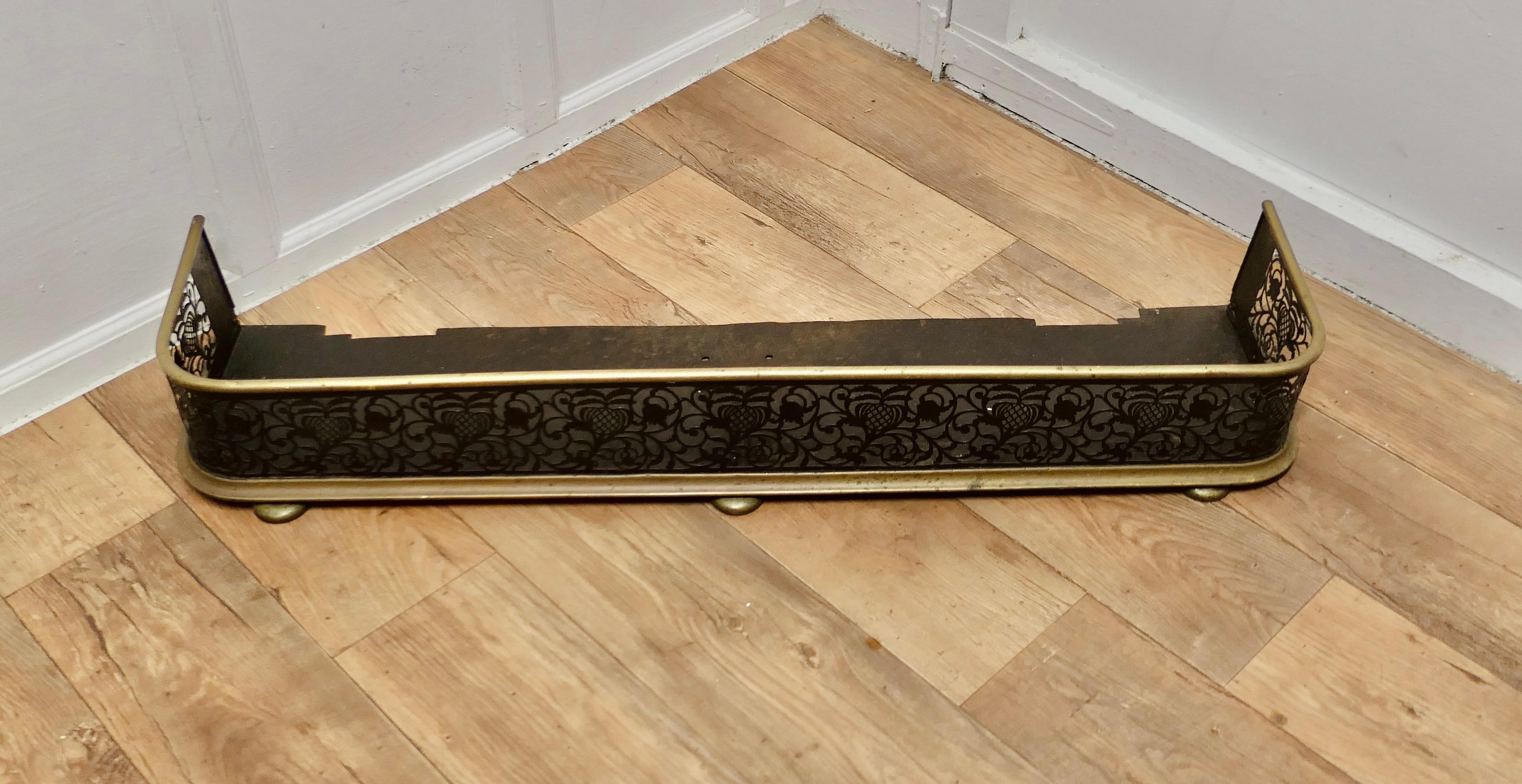 Art Nouveau Long Victorian Pierced Iron and Brass Fender   This is a top quality Victorian B For Sale