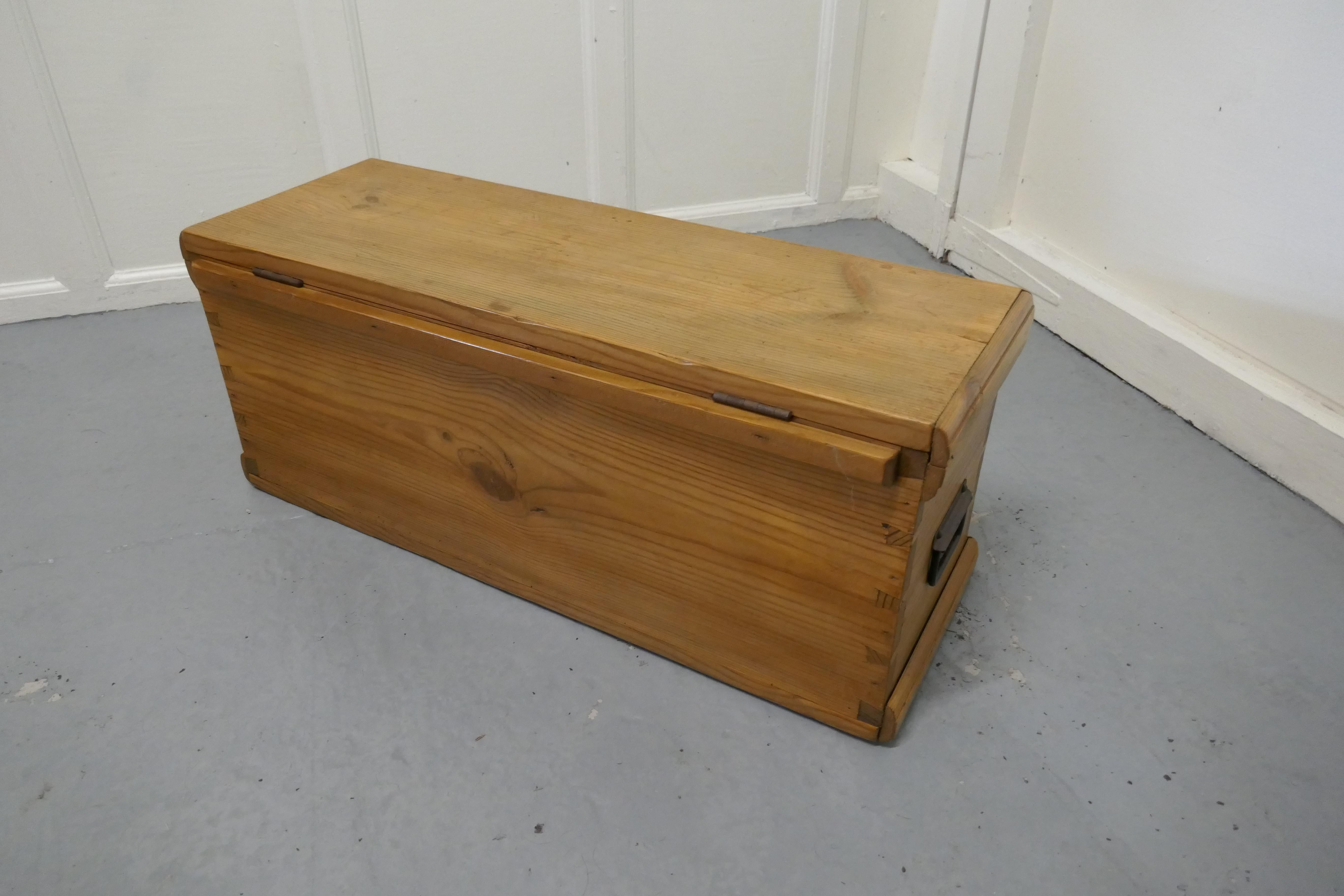 19th Century Long Victorian Pine Carpenters Box or Sea Chest Coffee Table