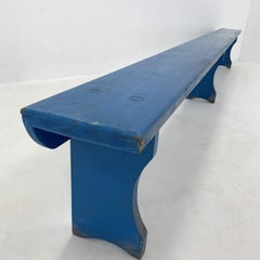 Long Vintage All-Wood School Bench with Original Paint, 1930s