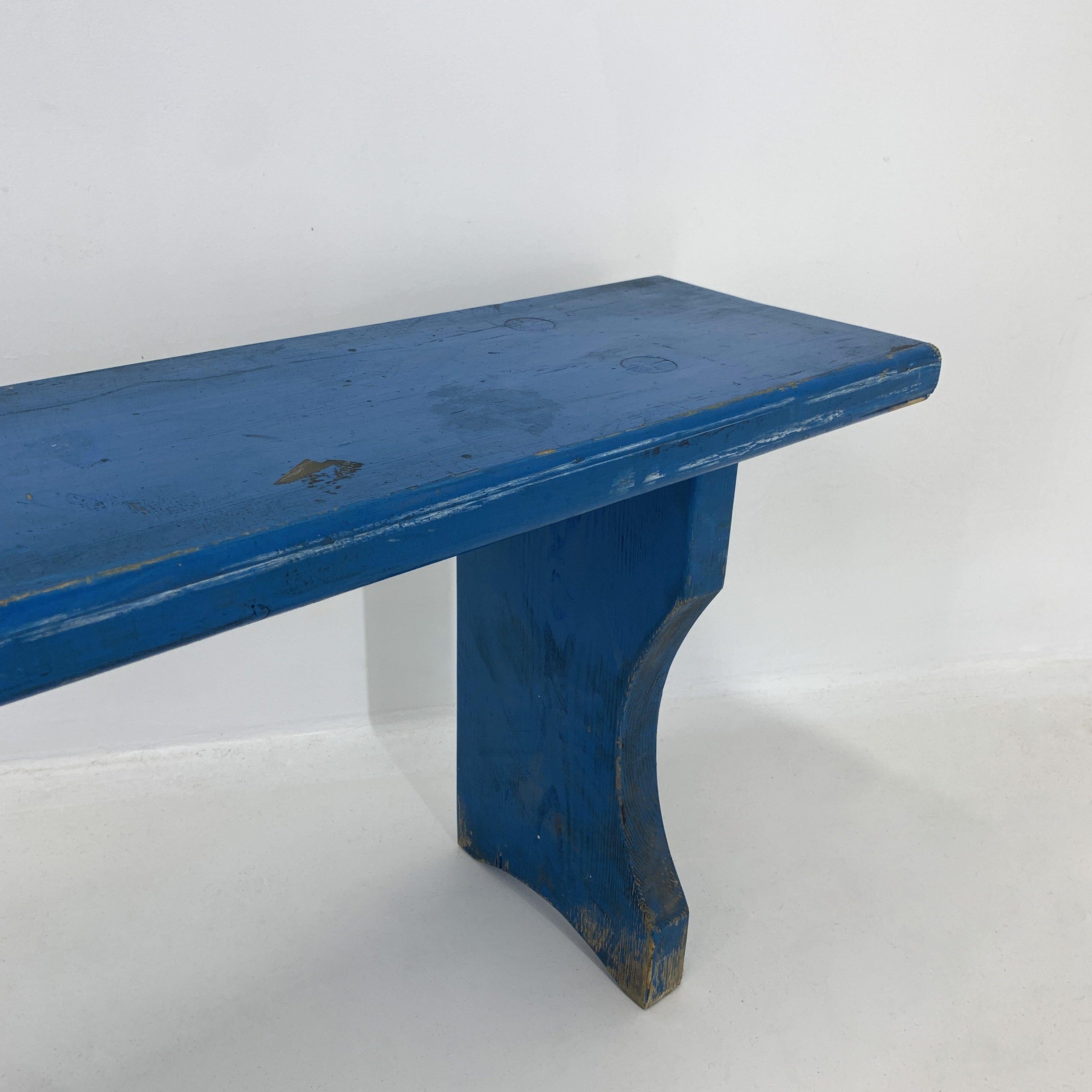 Other Long Vintage All-Wood School Bench with Original Paint, 1930s