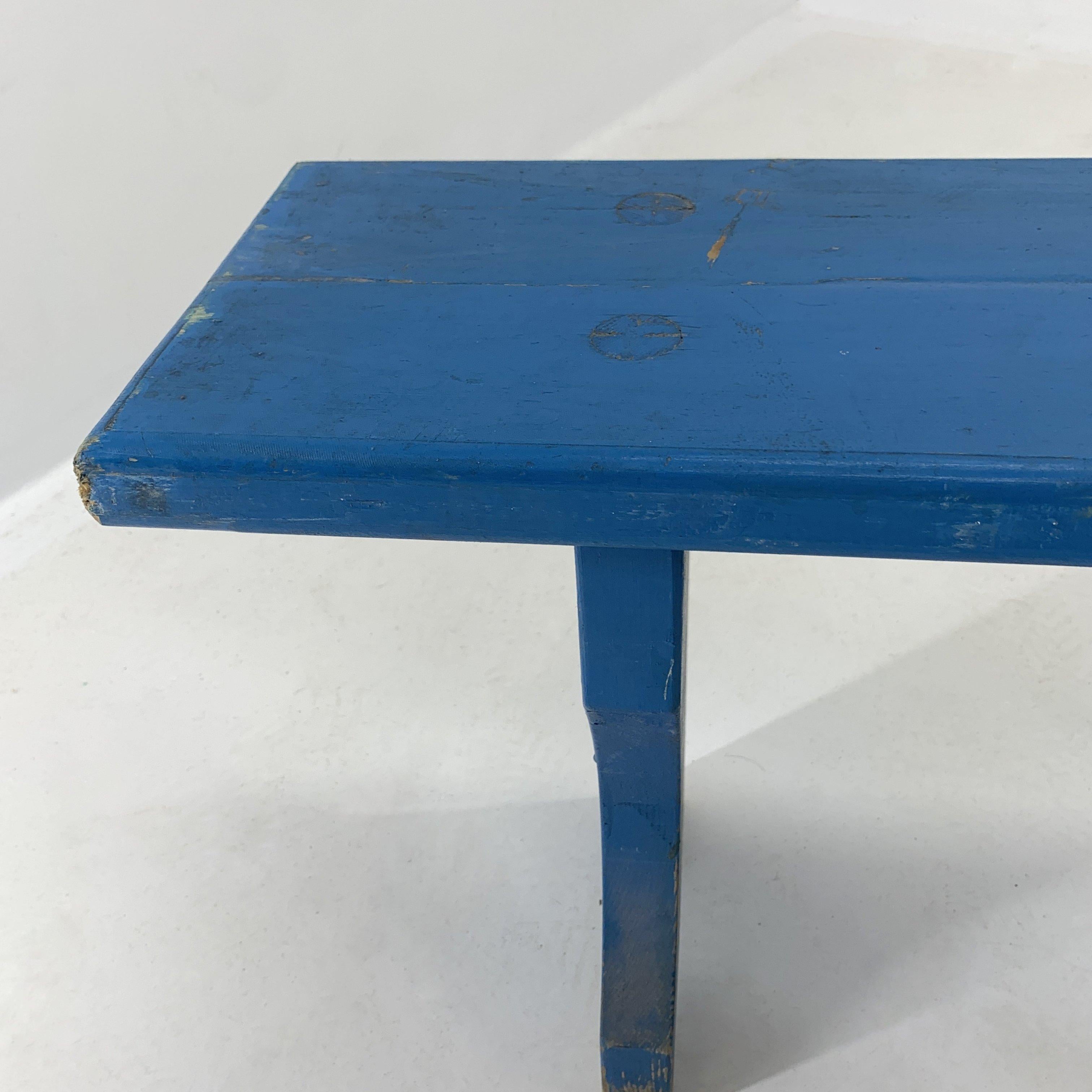 Long Vintage All-Wood School Bench with Original Paint, 1930s 3