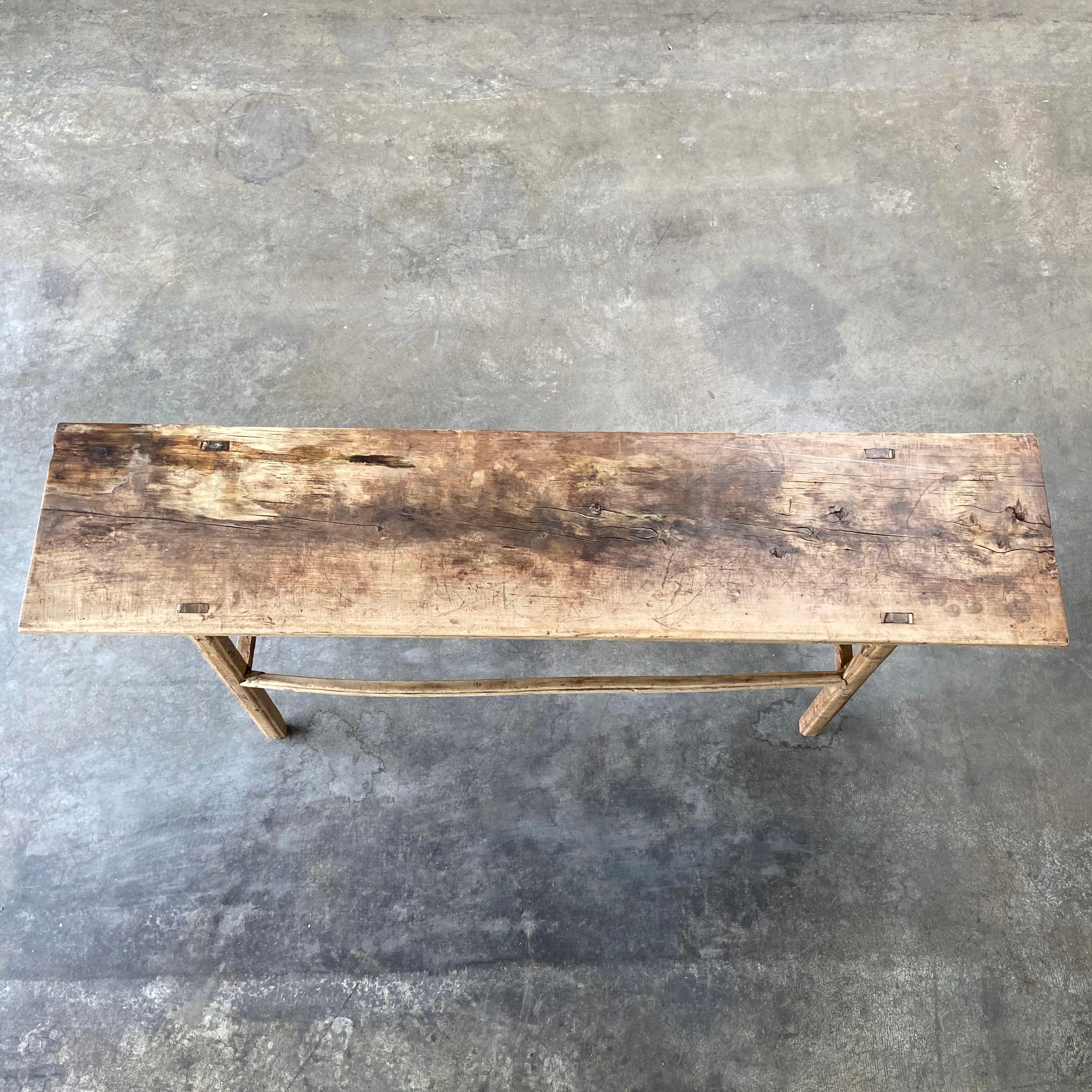 20th Century Long Vintage Antique Elm Wood Console Table