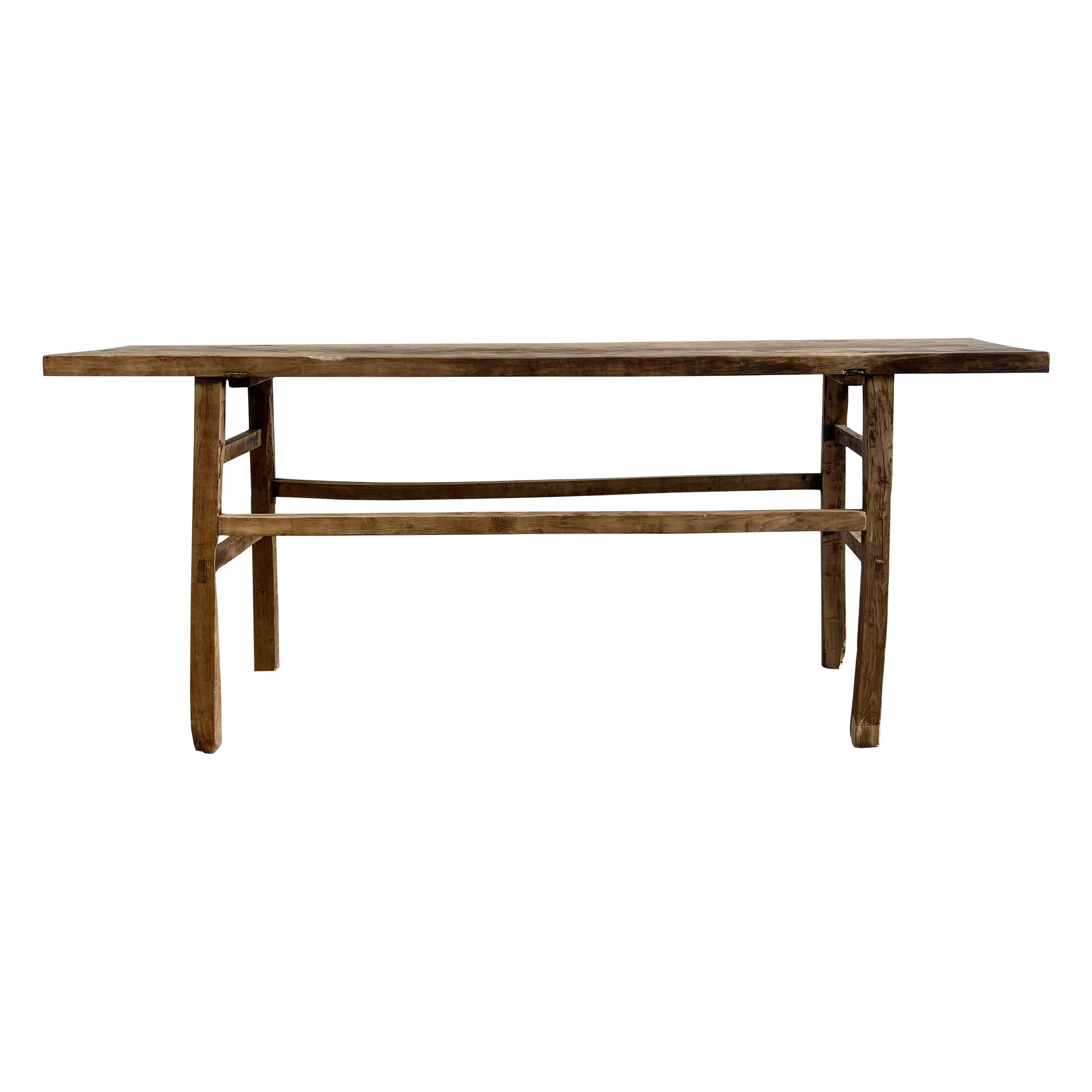 Long Vintage Antique Elm Wood Console Table