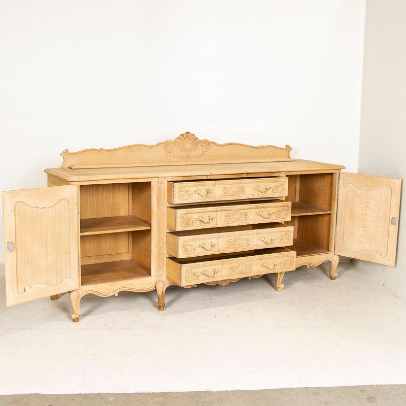 French Long Vintage Buffet Sideboard of Bleached Oak from France
