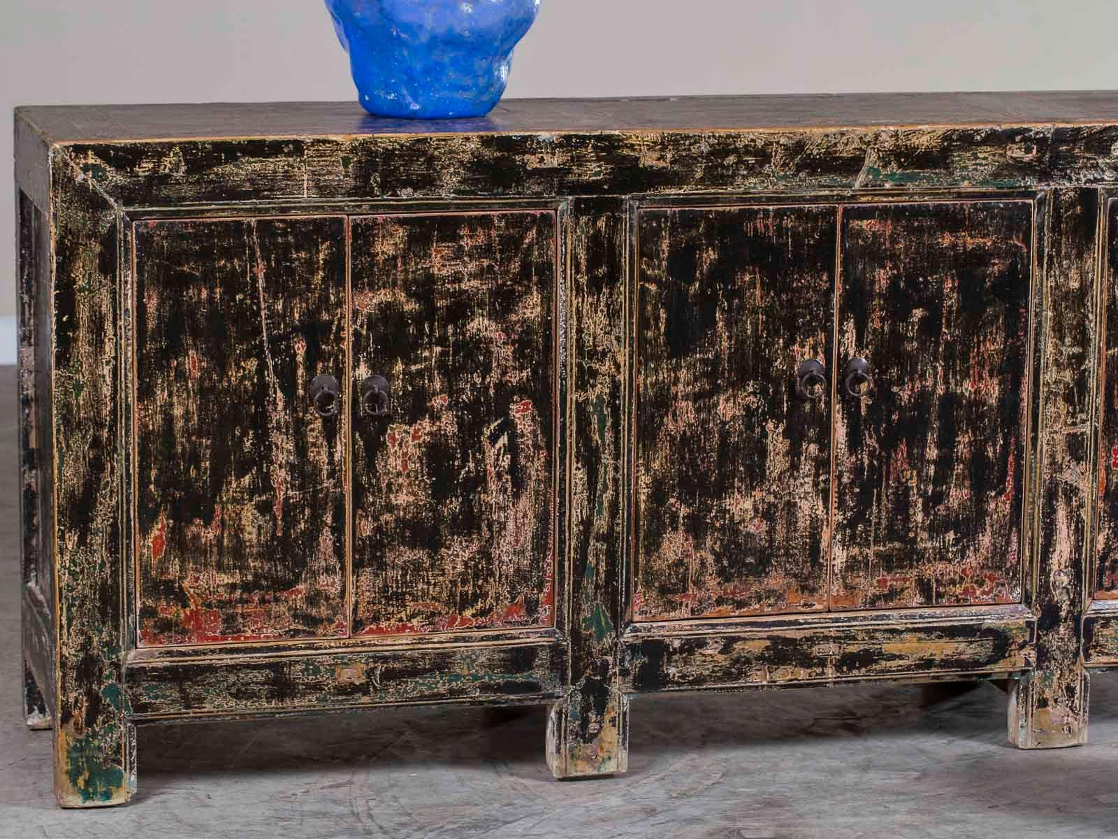 Long Vintage Chinese Painted Lacquer Buffet Credenza, circa 1940 2