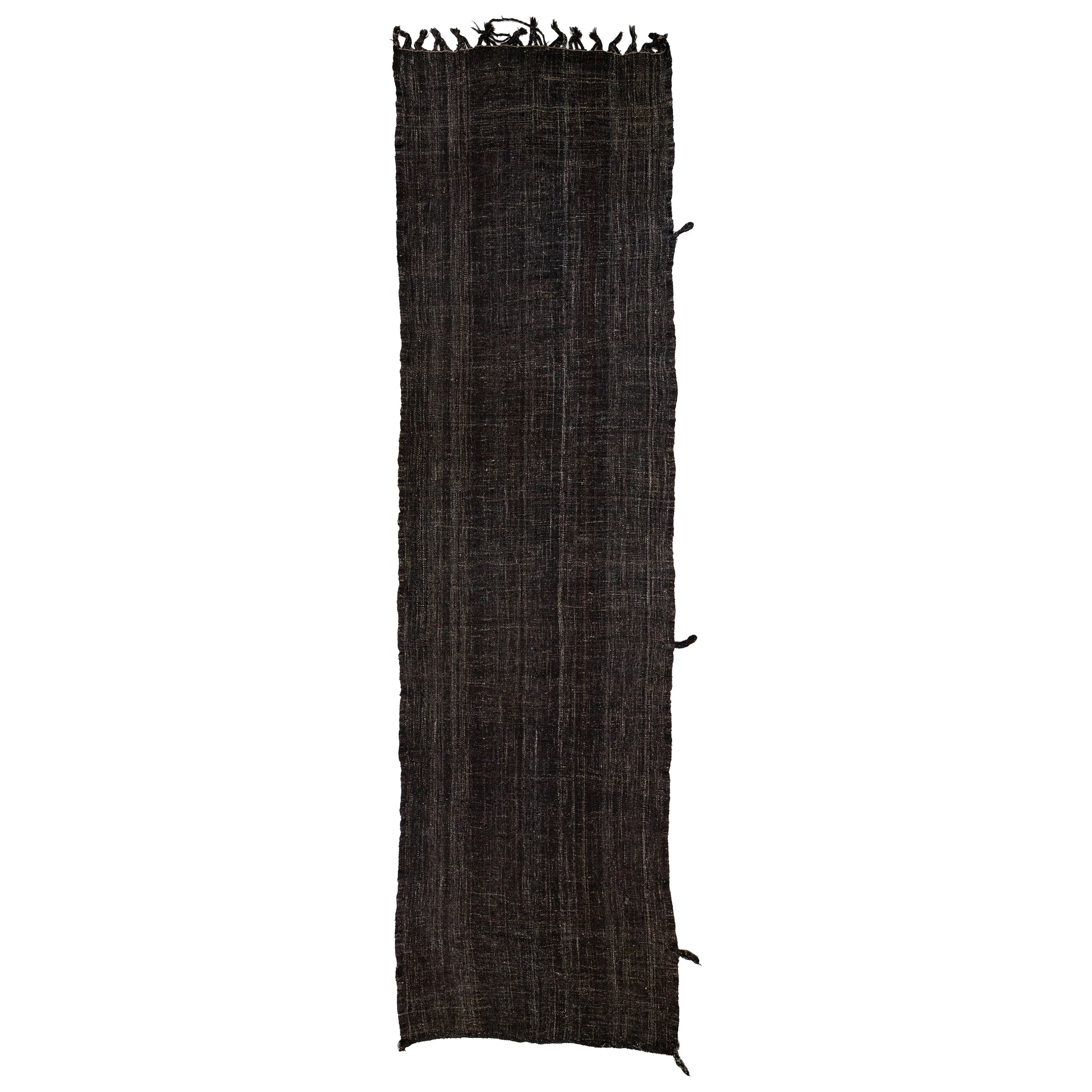 Alfombra de lana kilim larga vintage marrón oscuro macizo estilo moderno de mediados de siglo en venta