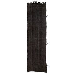 Long Vintage Dark Brown Solid Mid-Century Modern Style Kilim Wool Runner