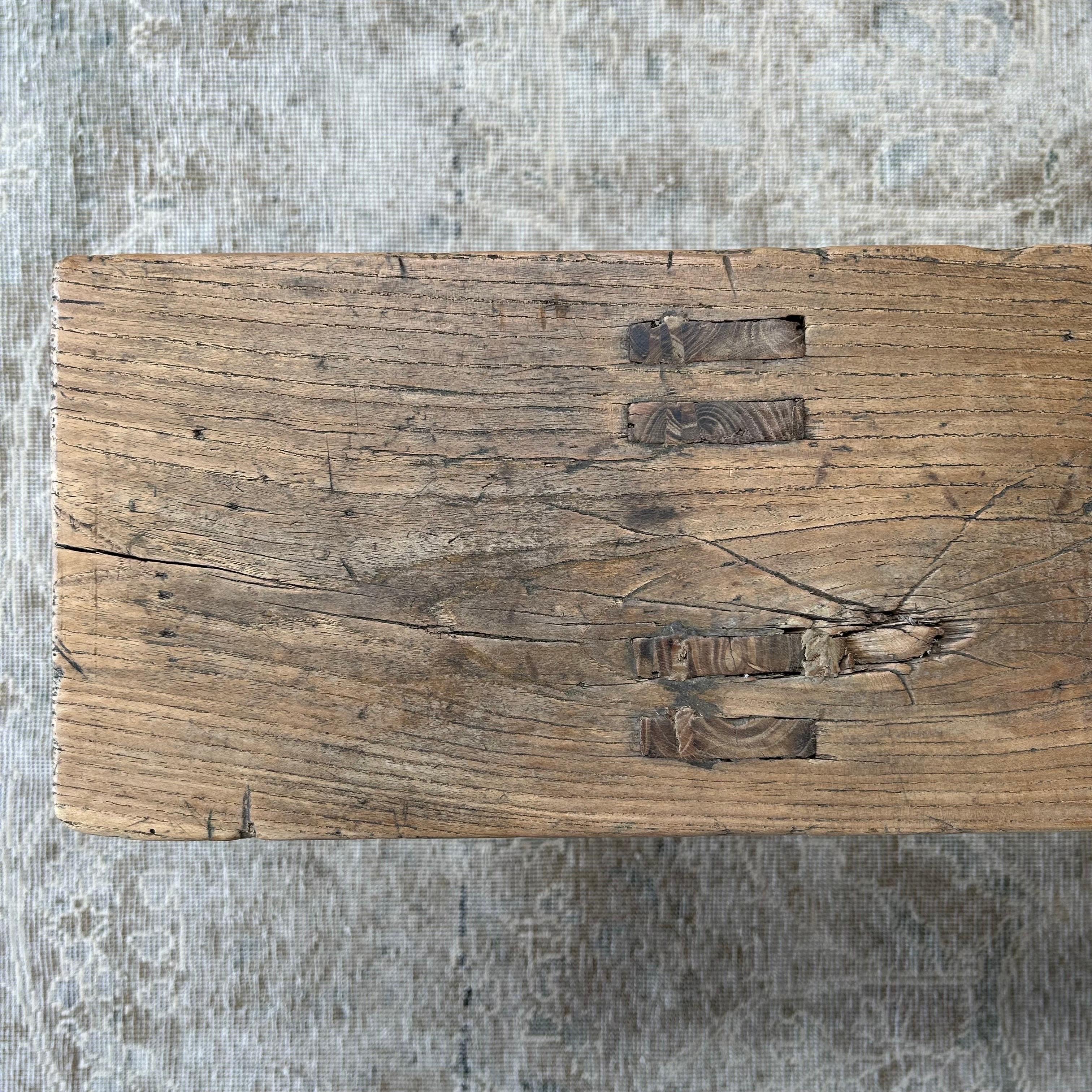 Long Vintage Elm Wood Bench 8