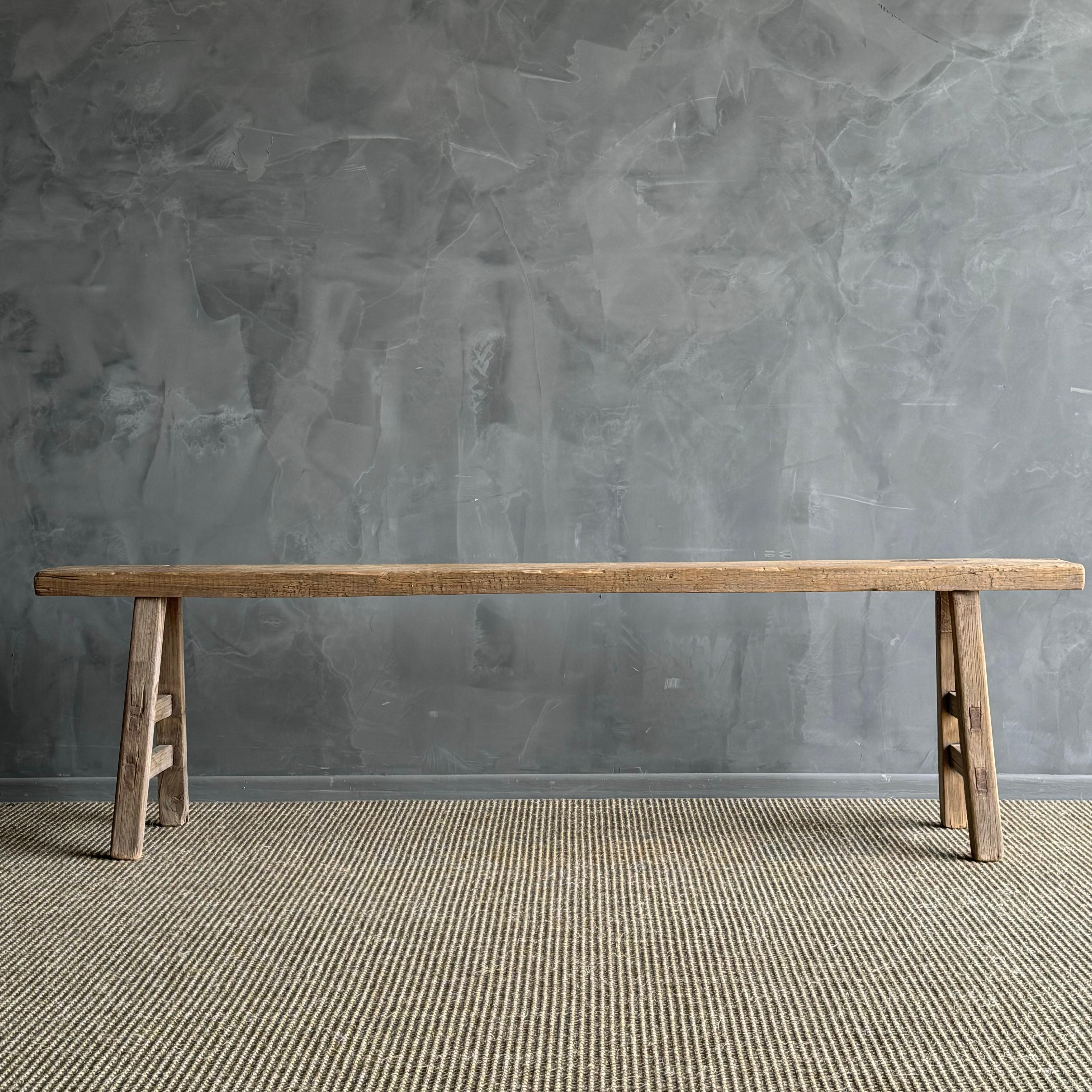 Organic Modern Long Vintage Elm Wood Skinny Bench