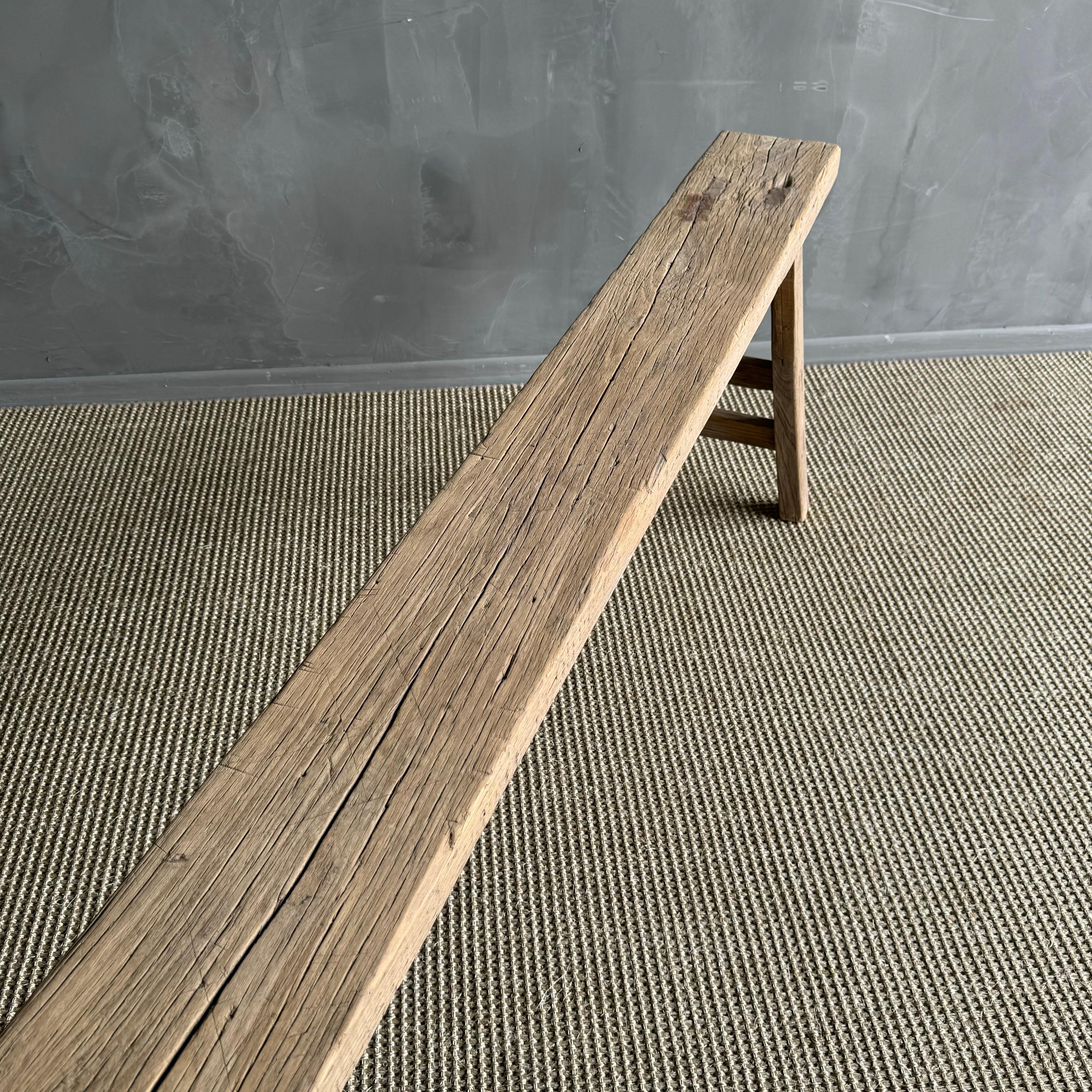 Long Vintage Elm Wood Skinny Bench 1