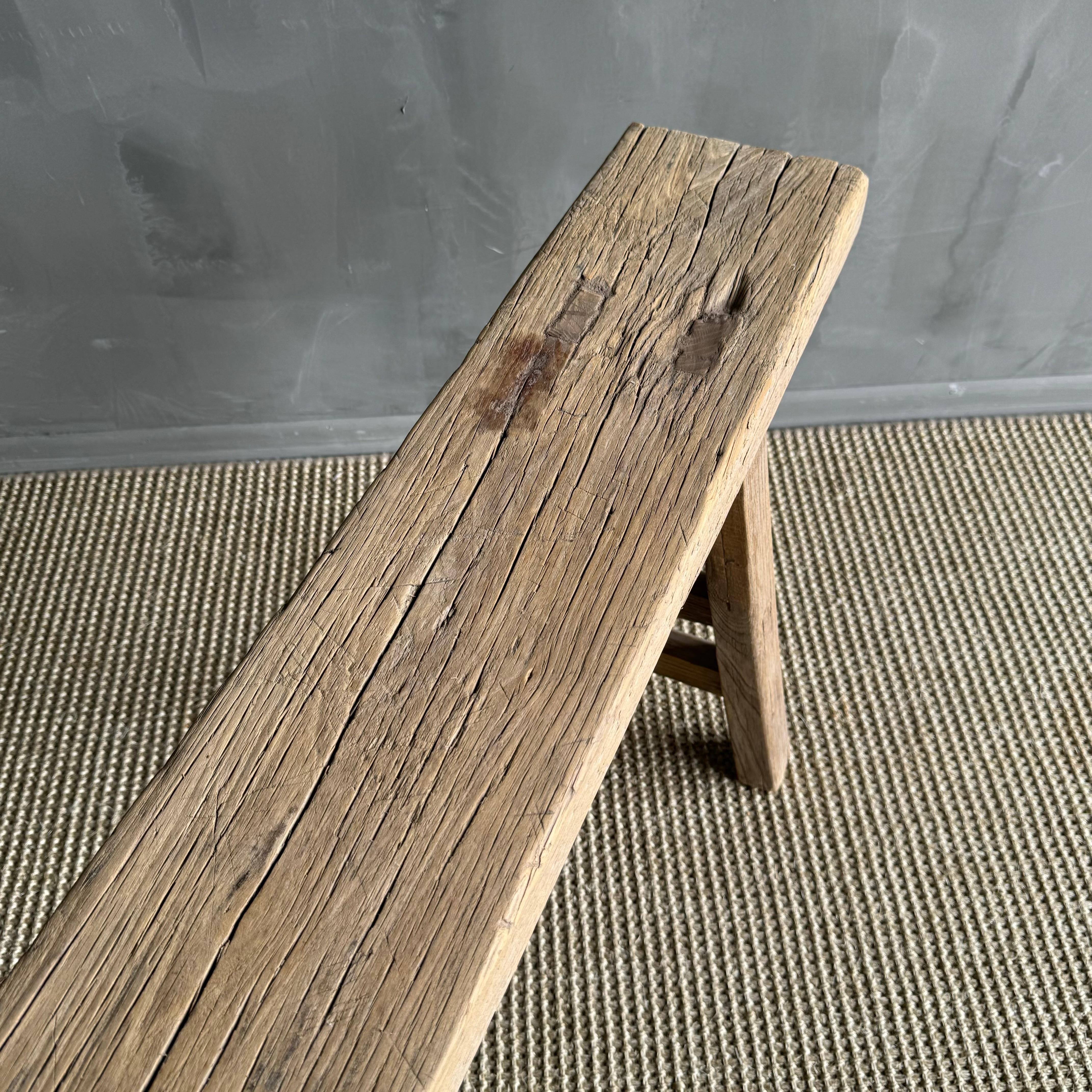 Long Vintage Elm Wood Skinny Bench 2