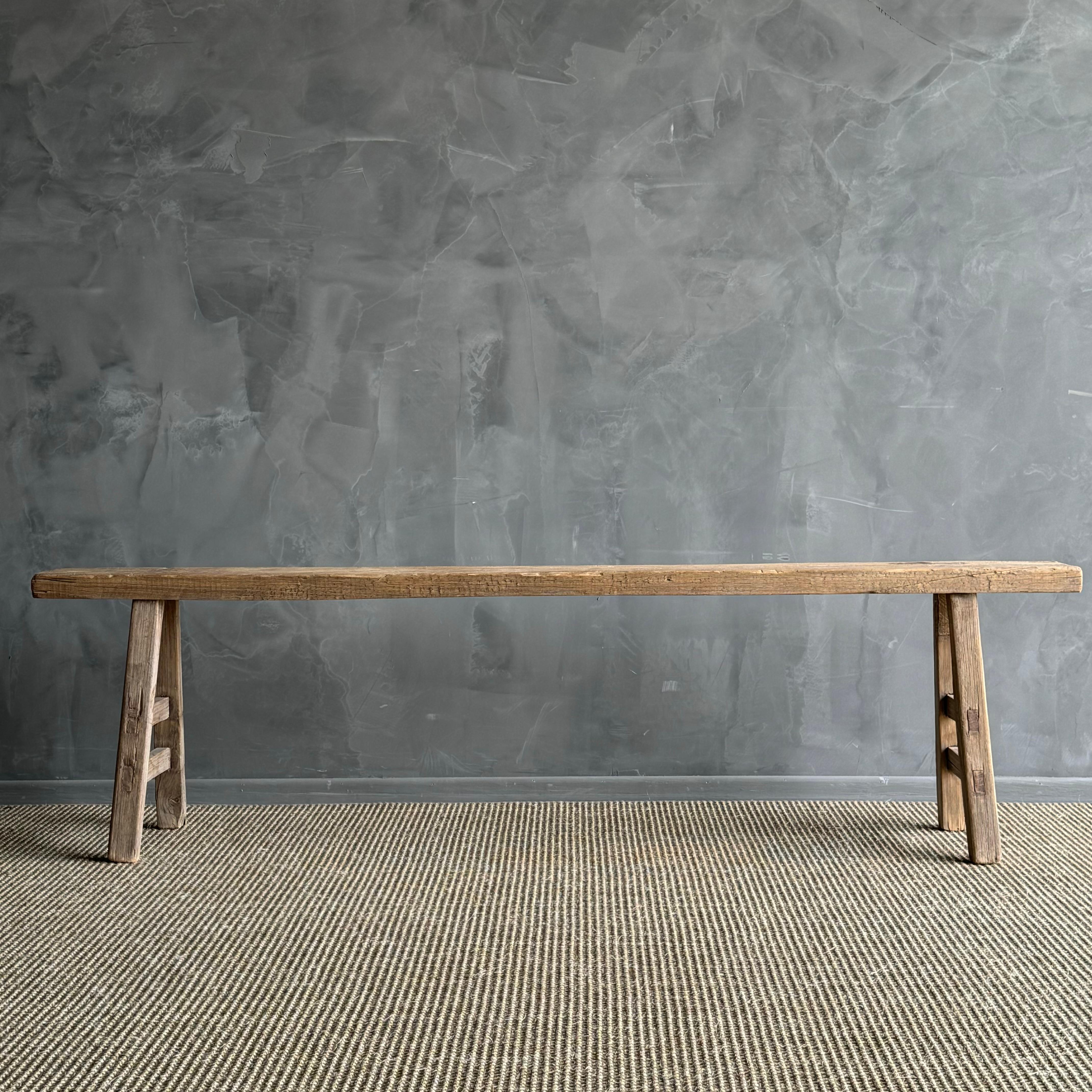Long Vintage Elm Wood Skinny Bench 3