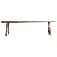 Long Vintage Elm Wood Skinny Bench