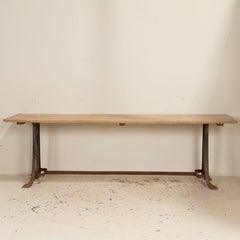 Long Vintage Farm Work Table with Industrial Iron Legs