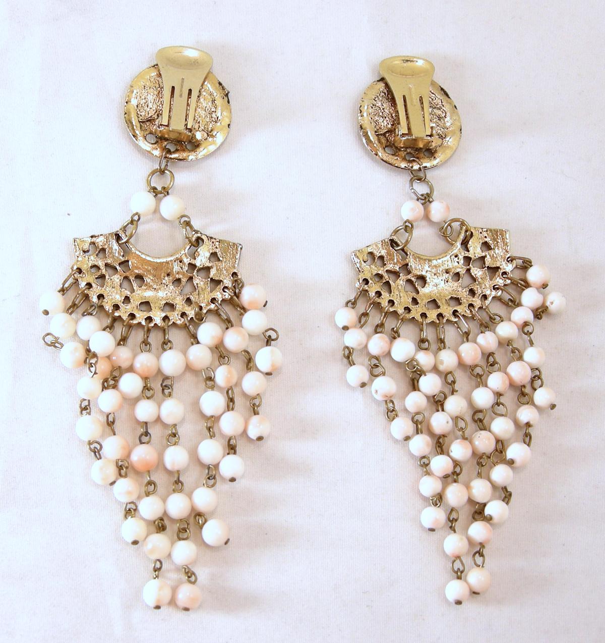 Women's Long Vintage Faux Angel Coral Dangling Bead Earrings For Sale