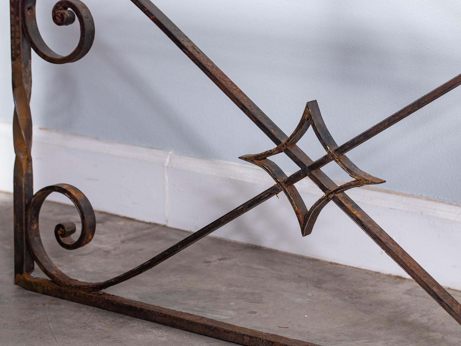 Long Vintage French Architectural Salvage Reclaimed Iron Console Server Table For Sale 6