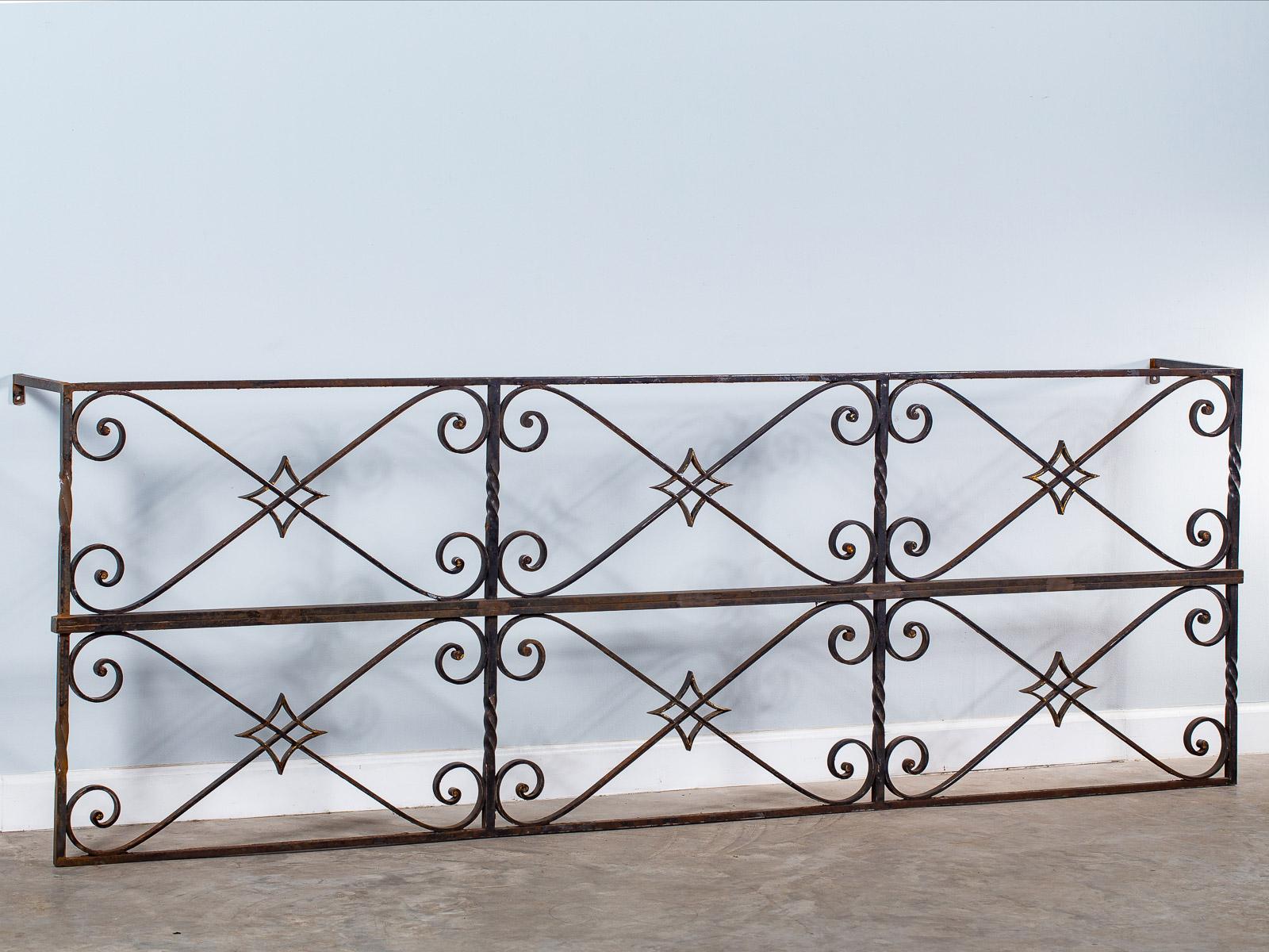 European Long Vintage French Architectural Salvage Reclaimed Iron Console Server Table For Sale