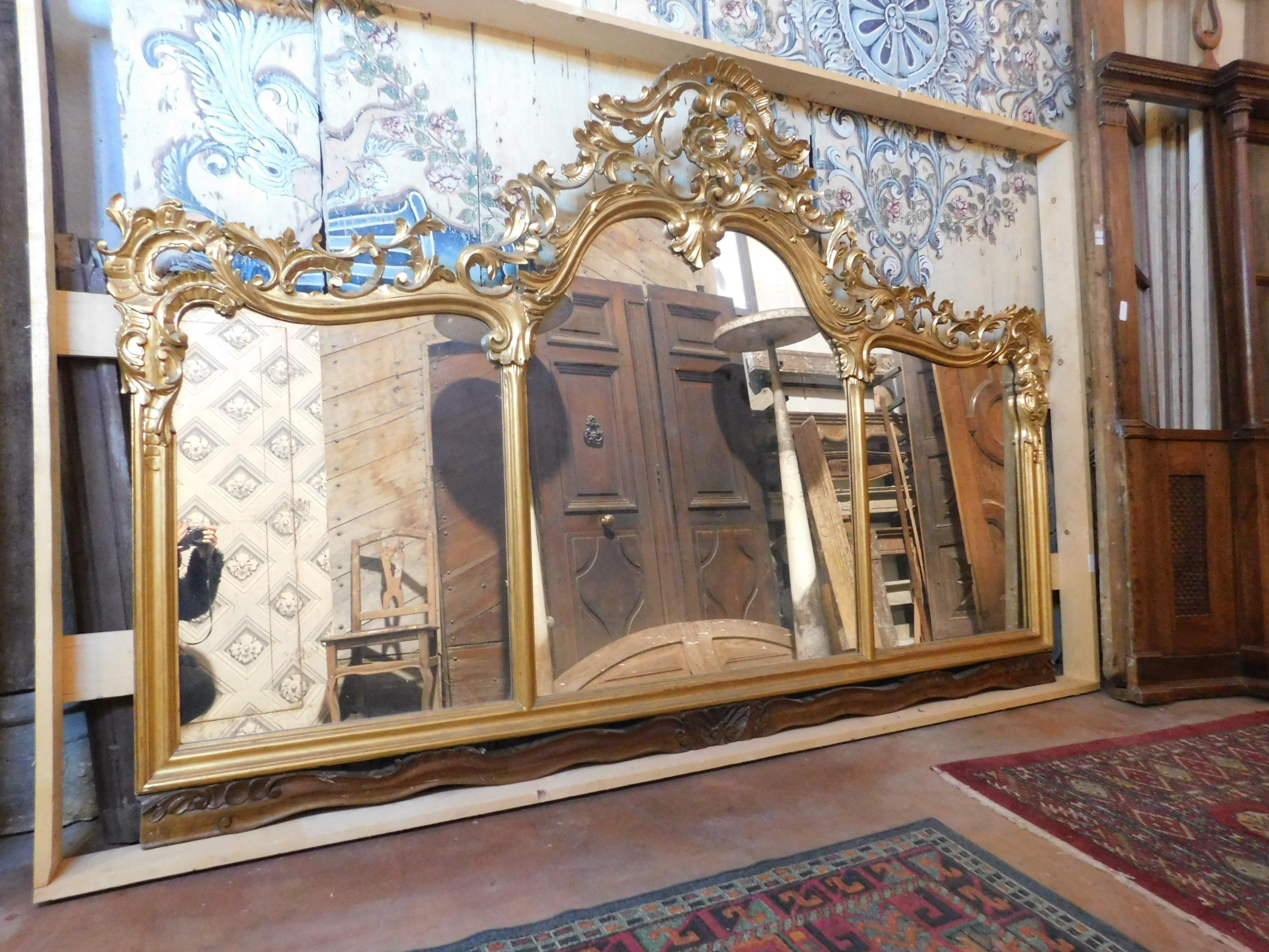 Italian Long Vintage Golden Mirror, 20th Century Italy For Sale