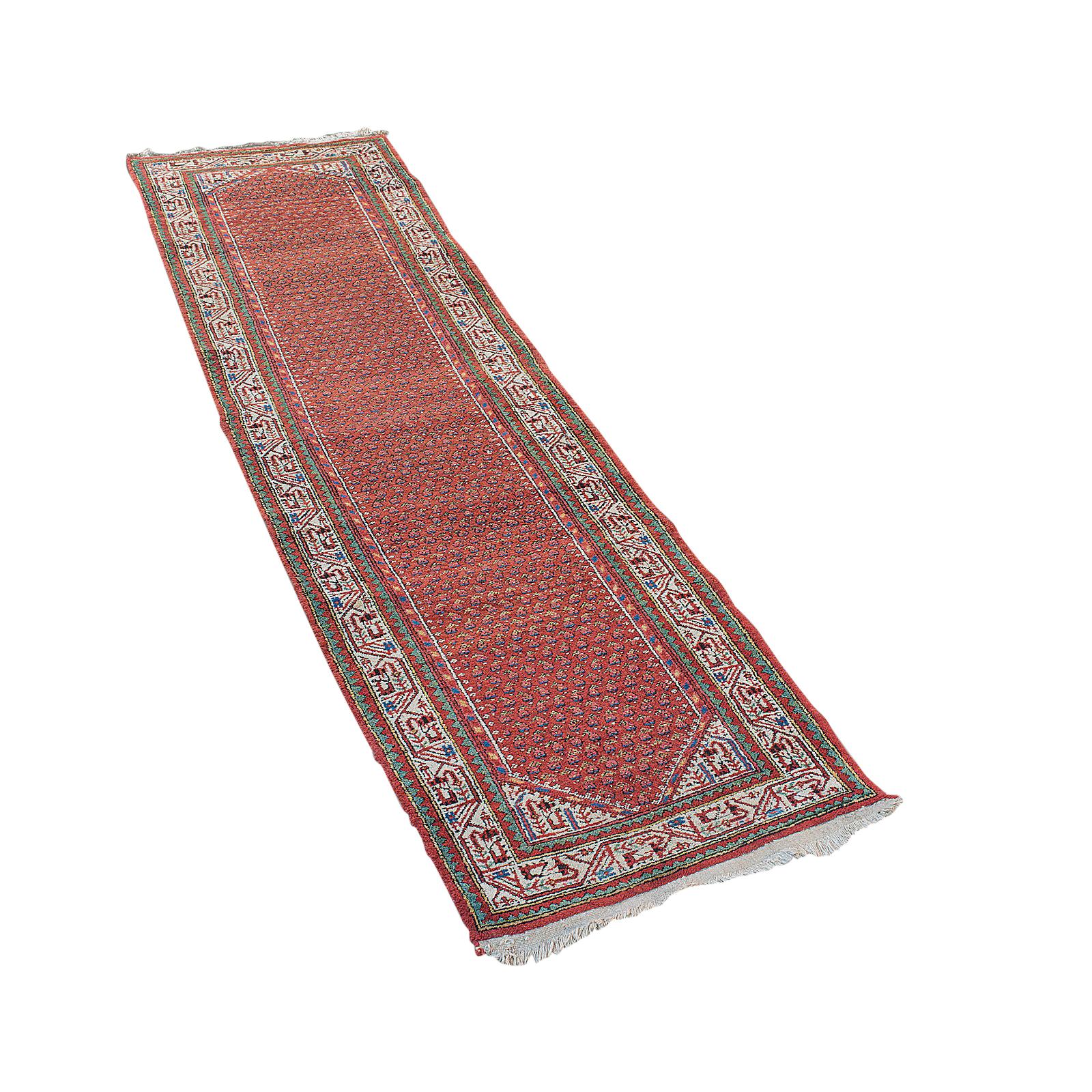 Long tapis de couloir vintage persan, laine, tapis, milieu du 20e siècle, vers 1960