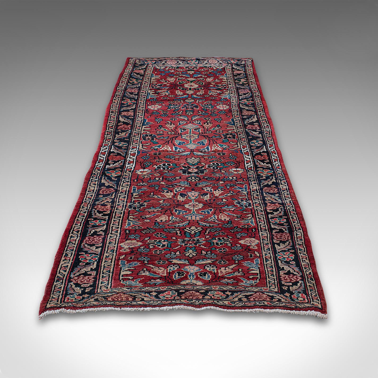 This is a long, vintage Hamadan runner. A Persian, woollen hallway rug or carpet, dating to the mid-20th century, circa 1950.

Dashing Kenareh sized runner at 87cm (34.25