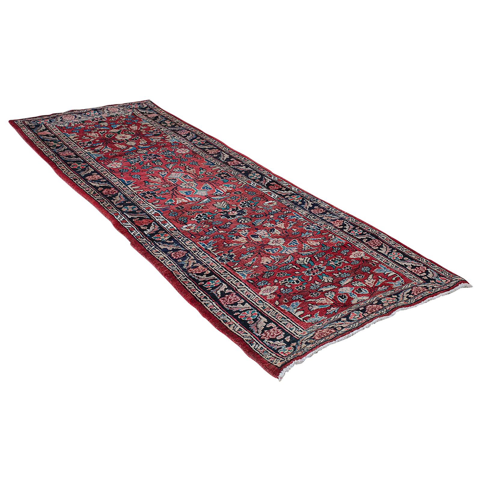 Long, Vintage Hamadan Runner, Persian, Hallway, Rug, Carpet, Mid-20th Century