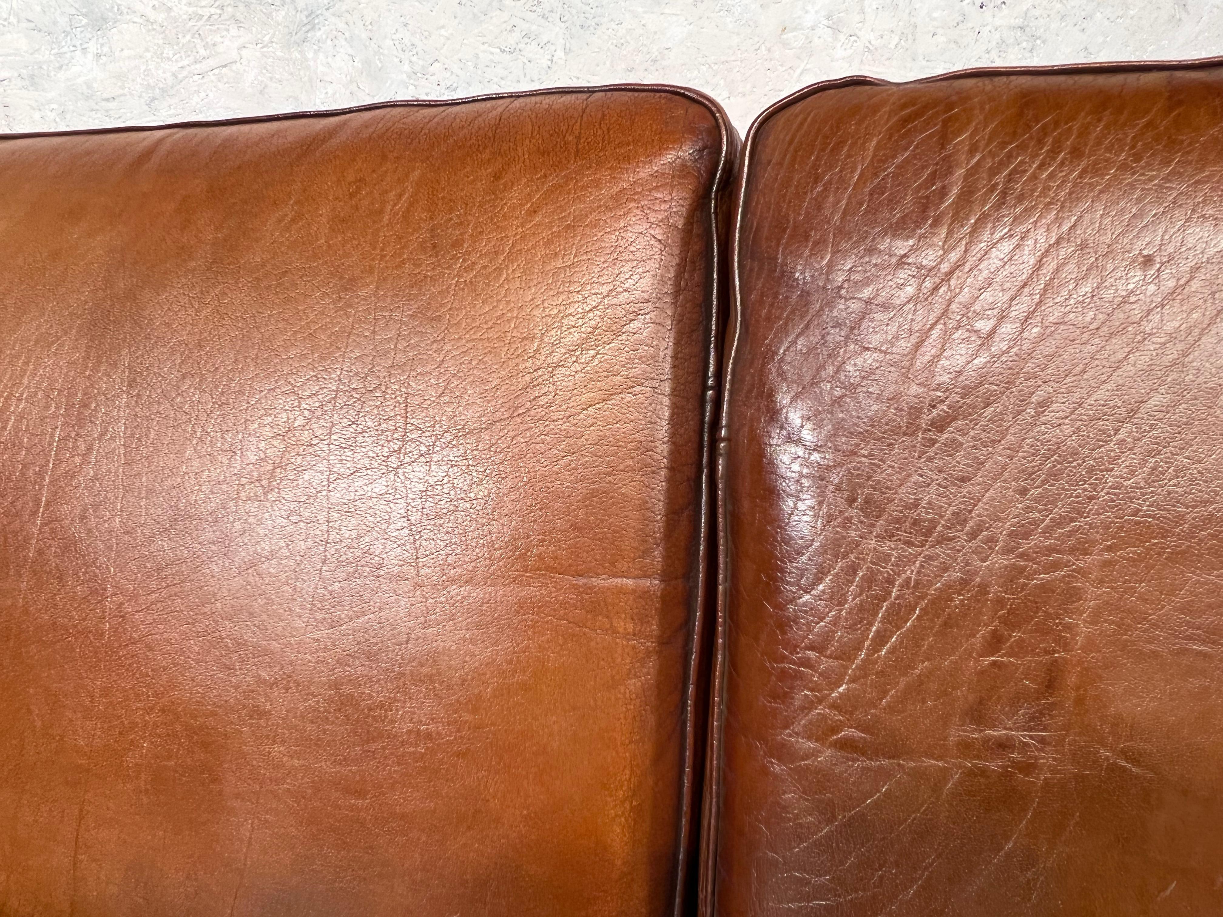 20th Century Long Vintage Hans Mogensen 70s Patinated Tan Three Seater Leather Sofa #564