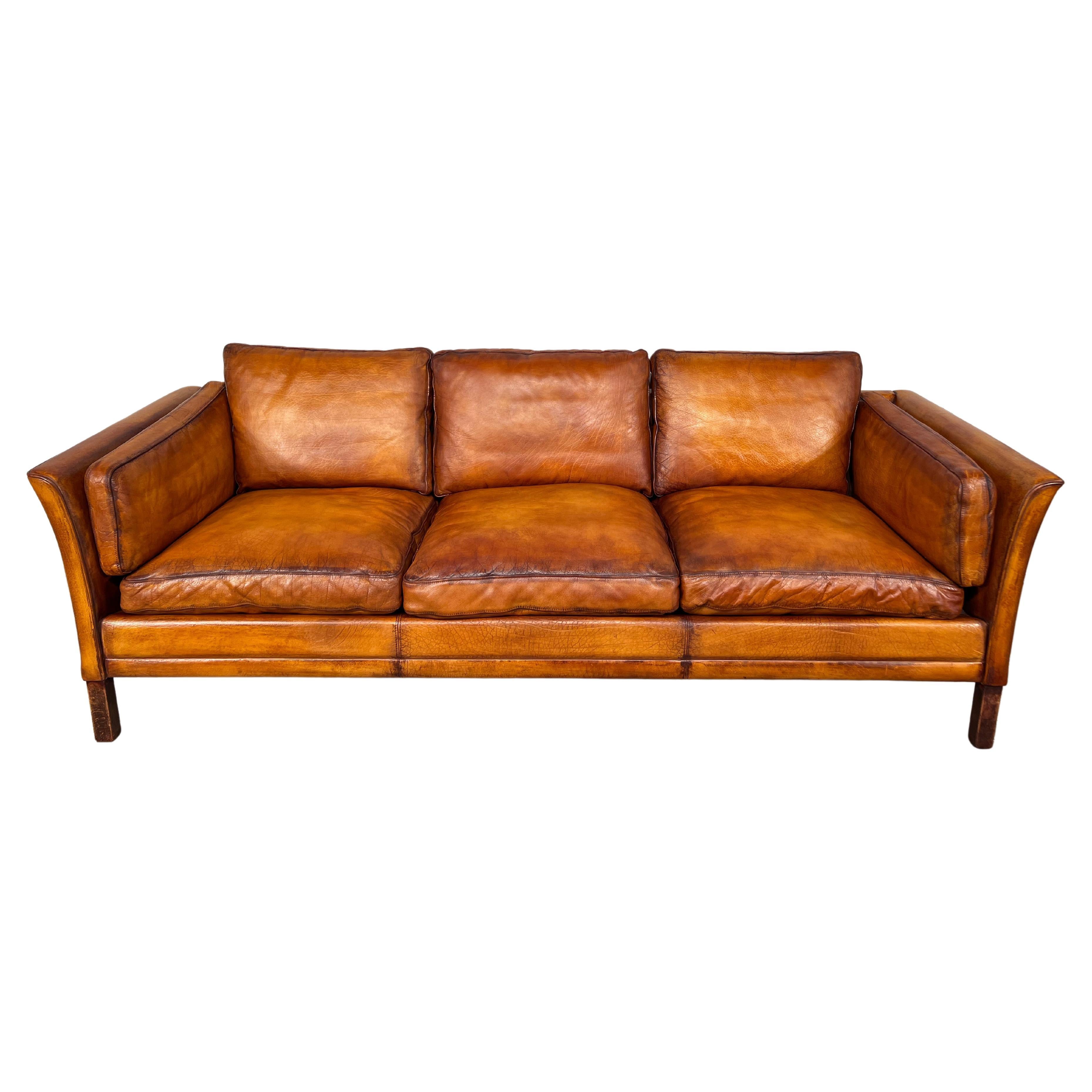 Small Vintage Danish 70 S Light Tan Leather Nielaus Møbler Two Seater