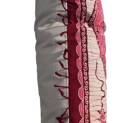 Long Vintage Indonesian Batik Down Lumbar Pillow with Tassels in Pink and Purple