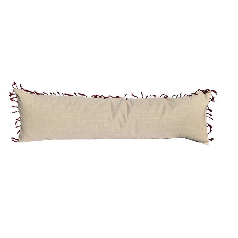 Contemporary Long Vintage Indonesian Batik Down Lumbar Pillow with Tassels in Pink and Purple
