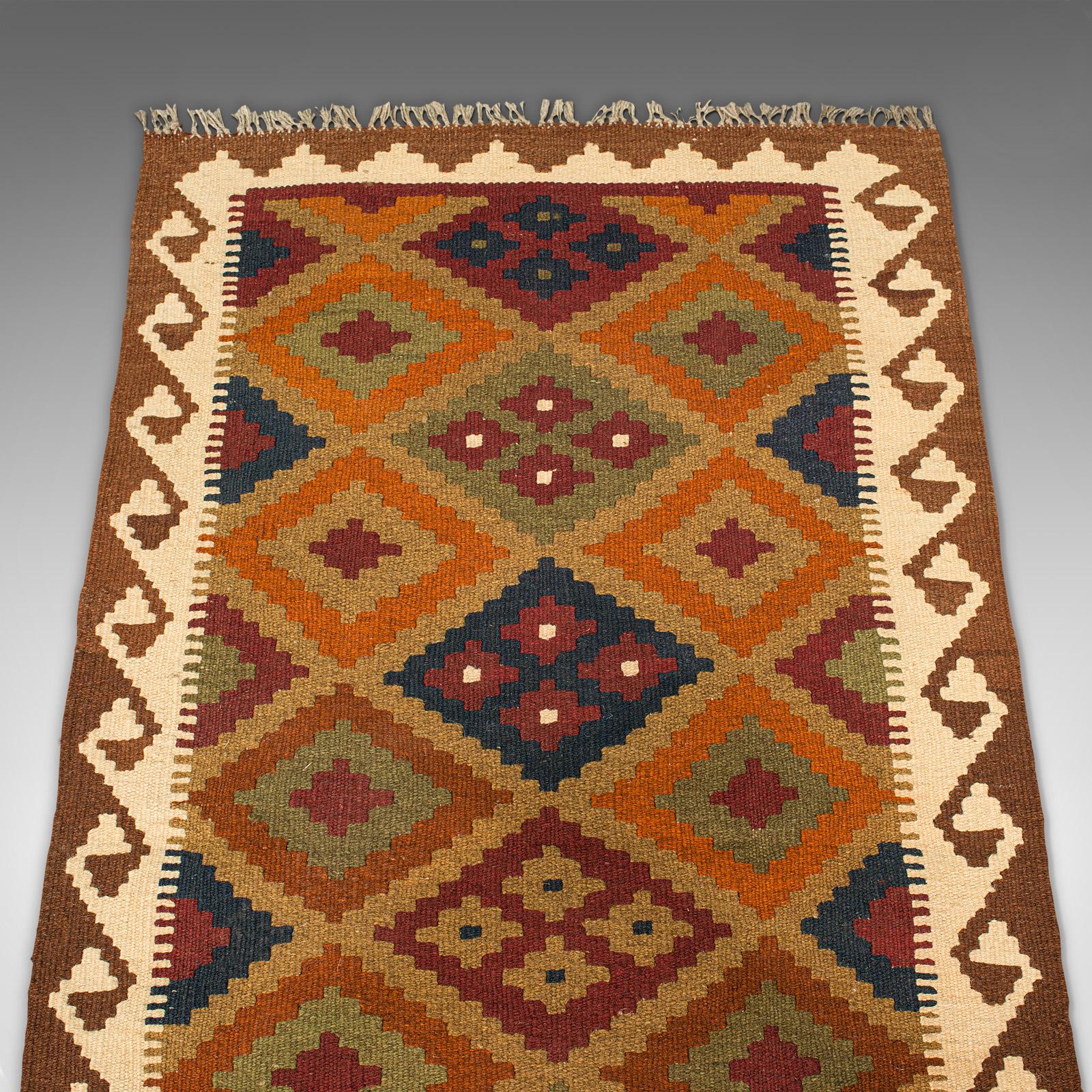 Long Vintage Maimana Kilim Runner, Caucasian, Decorative Carpet, Hallway Rug For Sale 4