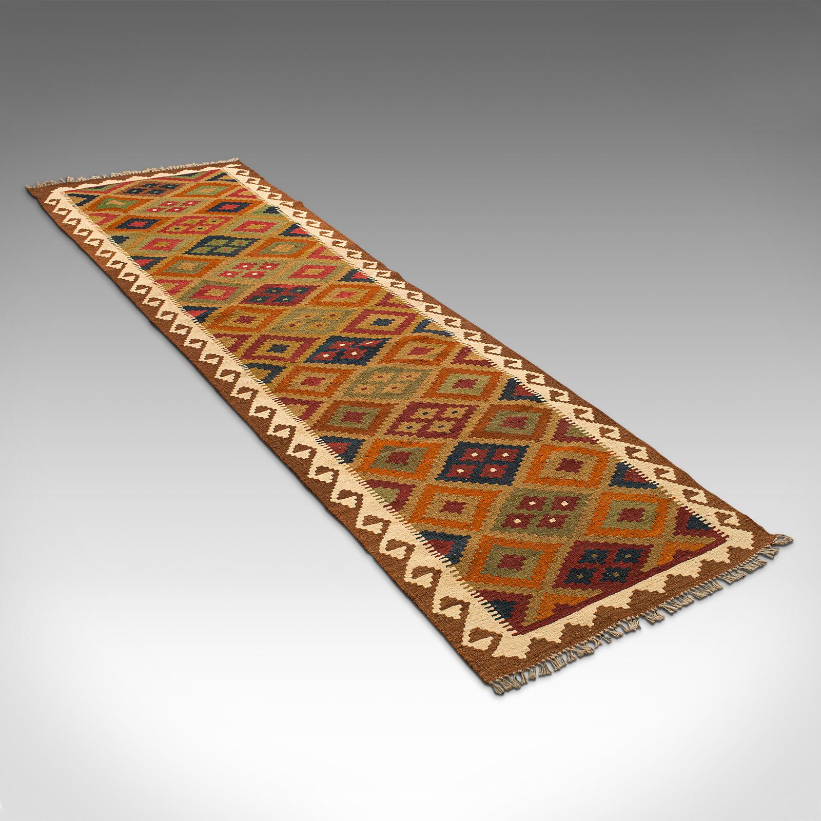 Long Vintage Maimana Kilim Runner, Caucasian, Decorative Carpet, Hallway Rug In Good Condition For Sale In Hele, Devon, GB