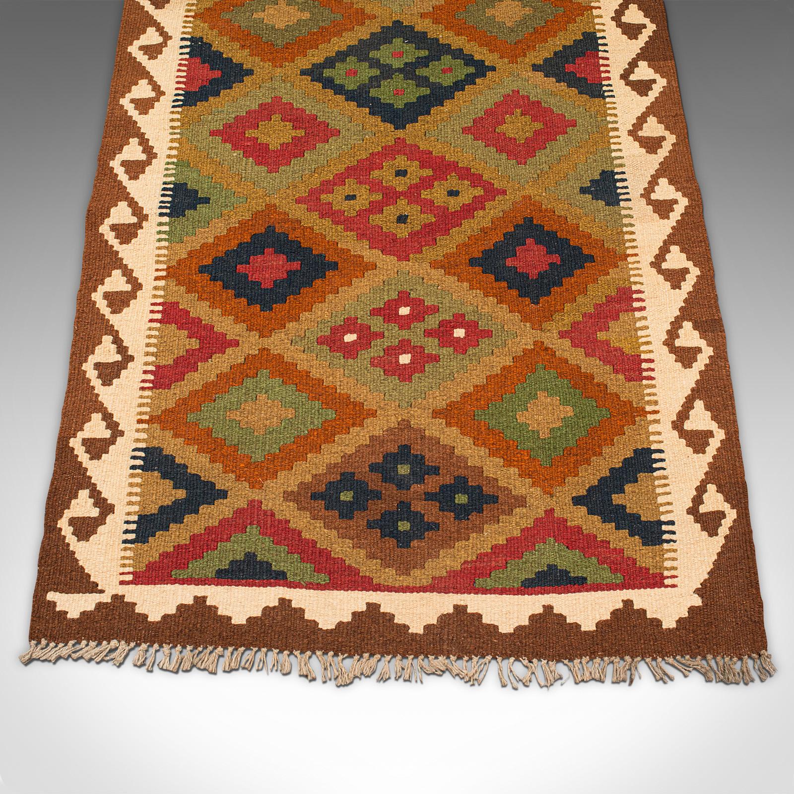 Textile Long Vintage Maimana Kilim Runner, Caucasian, Decorative Carpet, Hallway Rug For Sale