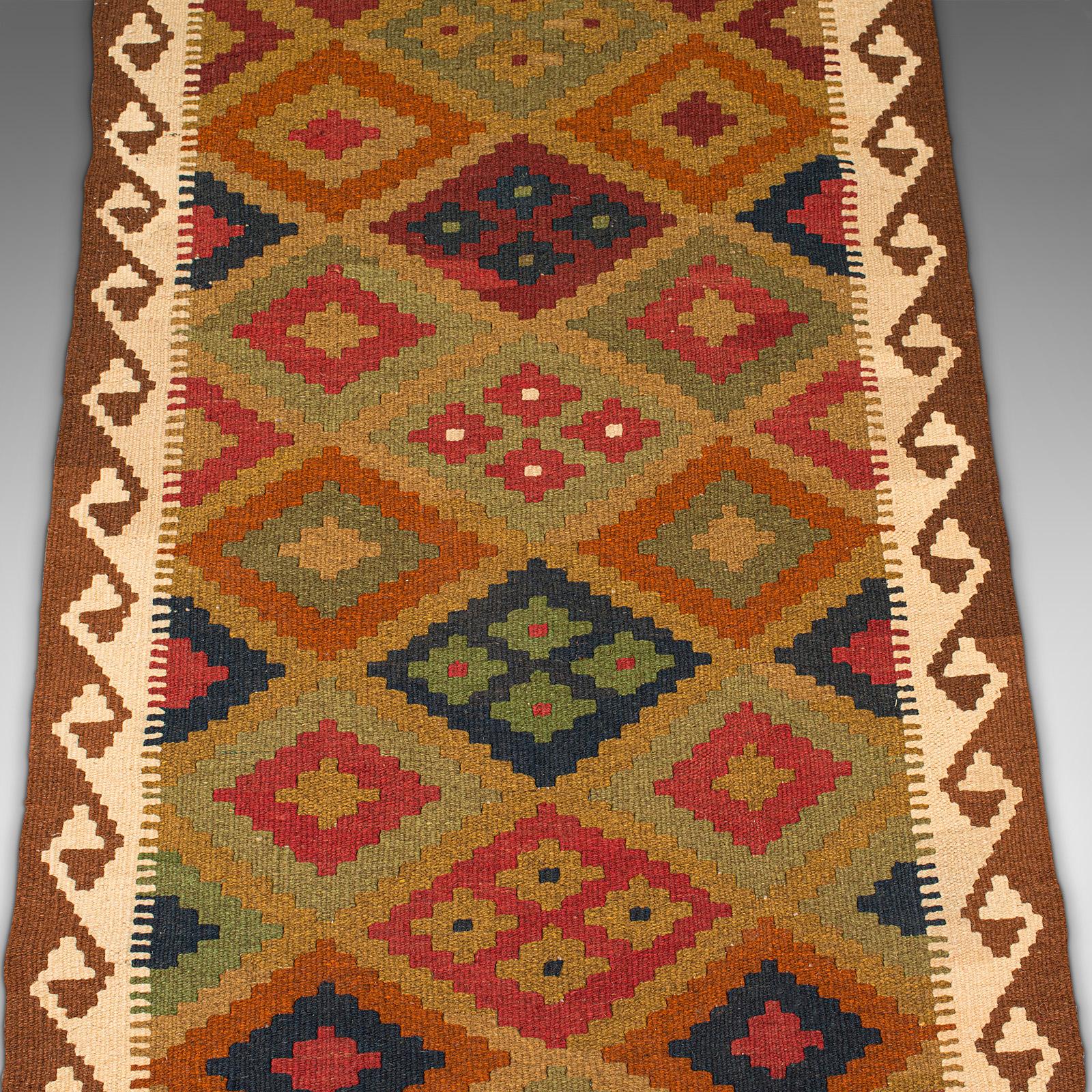 Long Vintage Maimana Kilim Runner, Caucasian, Decorative Carpet, Hallway Rug For Sale 1